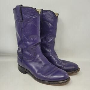 Vintage Justin Boots Womens 5B Purple Leather Western Cowboy Roper Rodeo L3758
